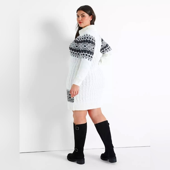 Cowl-Neck Fair Isle Sweater Dress - Picture 3 of 8